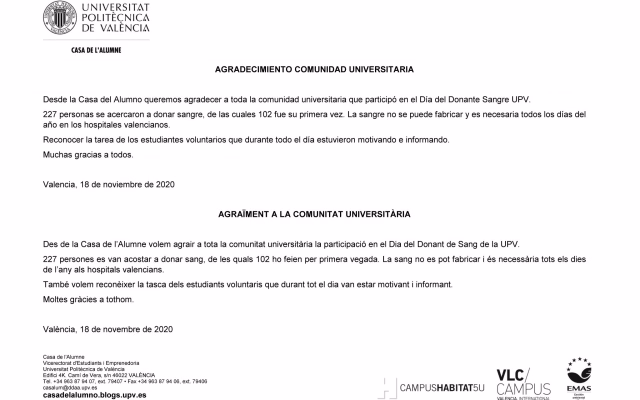 Agradecimiento comunidad universitaria