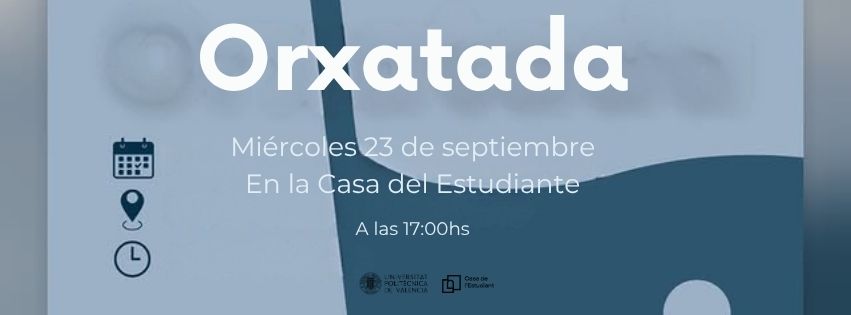 Cartell de l'Orxatada: dimecres 23 de setembre, a les 17:00, a la Casa de l'Estudiant, sobre fons blau